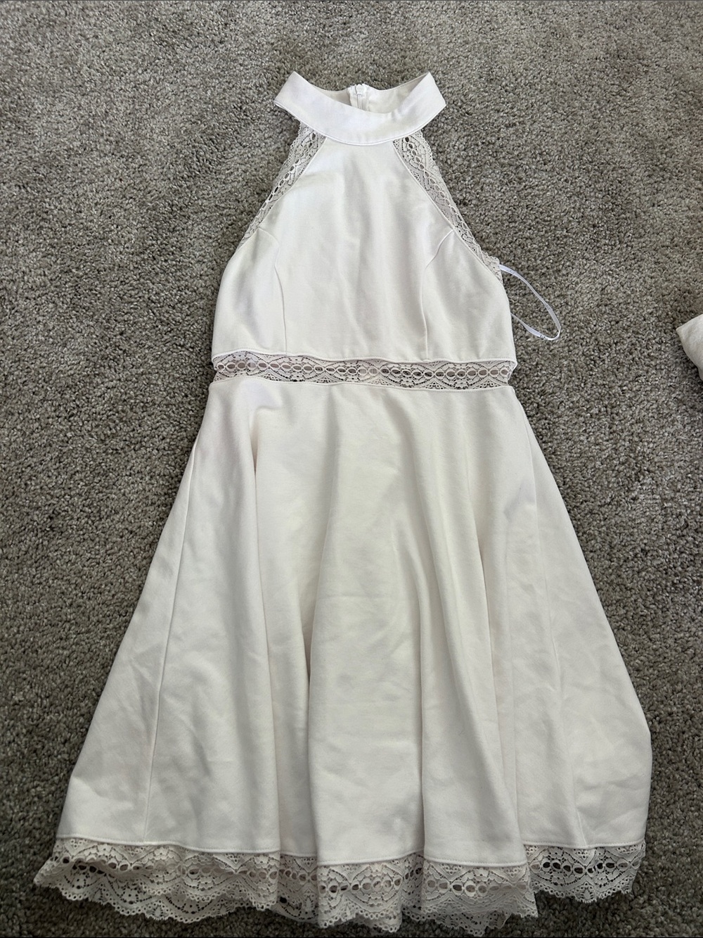 Ivory Halter Lace Trim Dress